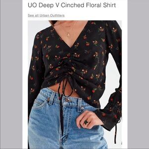Urban Outfitters Deep V Cinched Floral Top